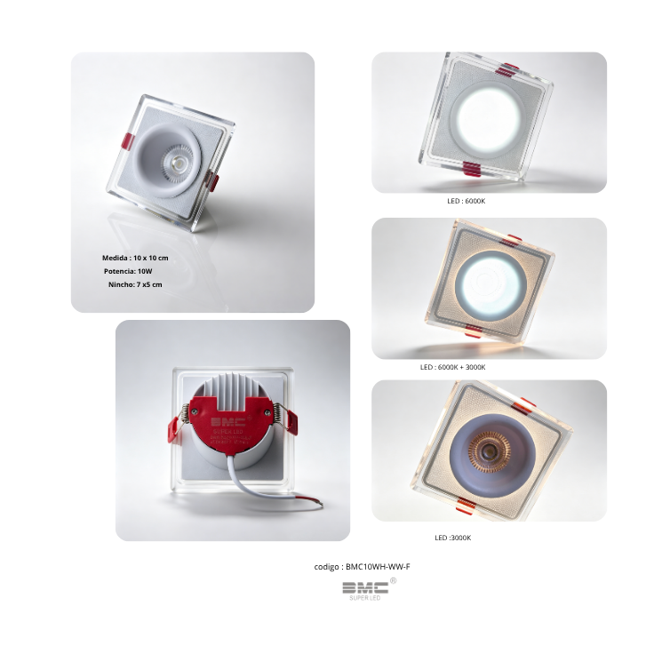 Spot Led cuadrado 10WH +WW
