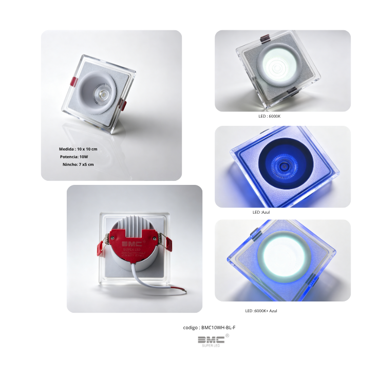 Spot LED cuadrado 10w WH + BL