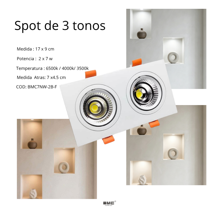 Spot Led Blanco( duplo) 7w 3 tonos