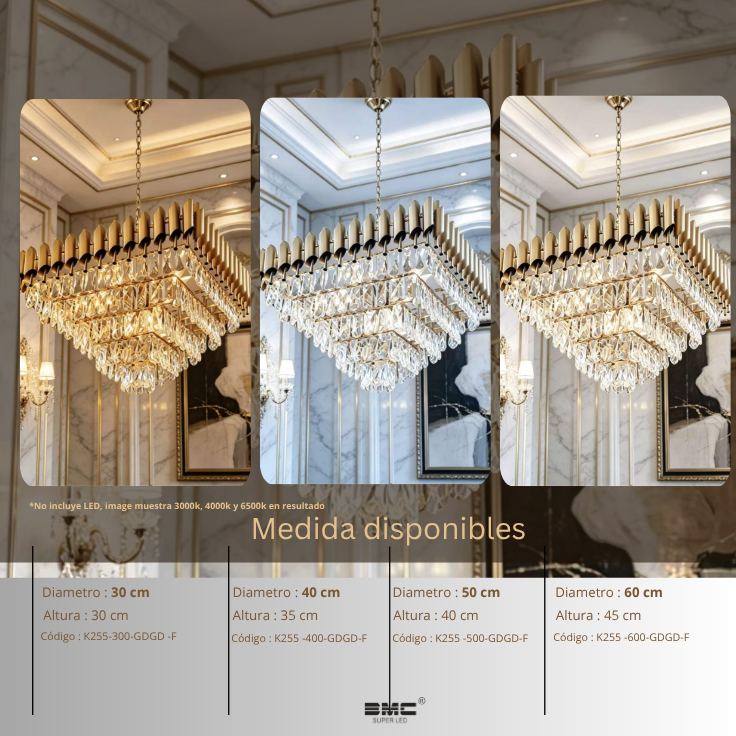 Lustre Cristal Cuadrado Dorado