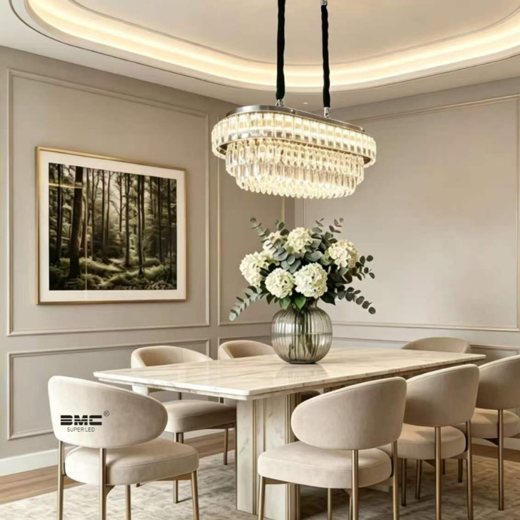 Lustre ovalado de cristal LED 3 tonos