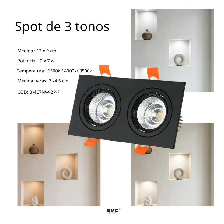Spot LED Negro (Dupla) 3 tonos