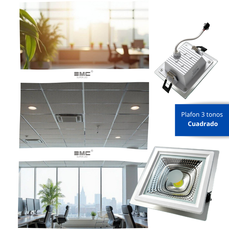 Plafón Led Cuadrado de embutir 3 tonos
