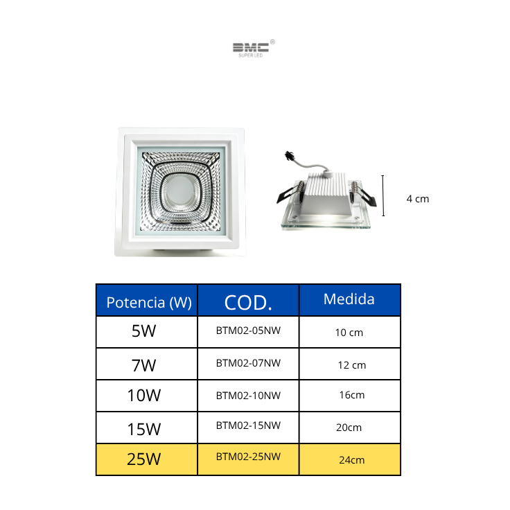 Plafón Led Cuadrado de embutir 3 tonos