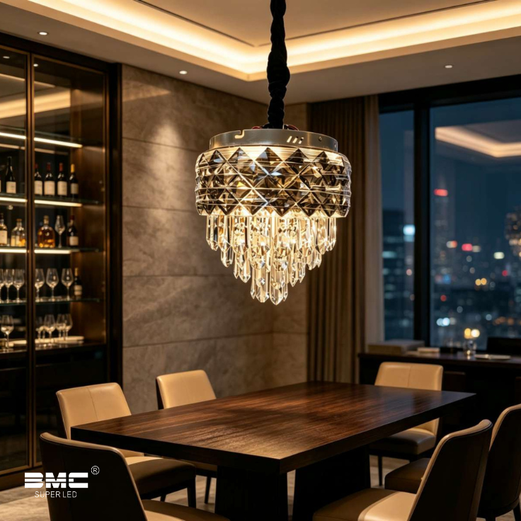 Lustre Colgante Redondo de Cristal 3 tonos