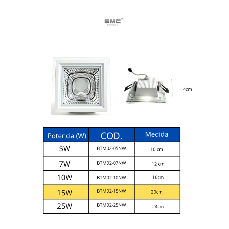 Plafón Led Cuadrado de embutir 3 tonos