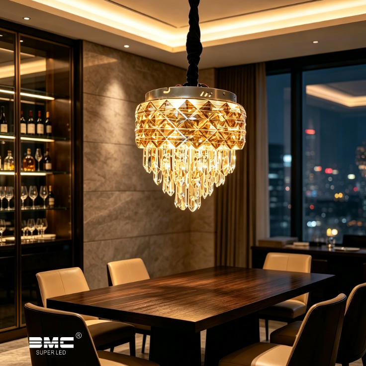 Lustre Colgante Redondo de Cristal 3 tonos