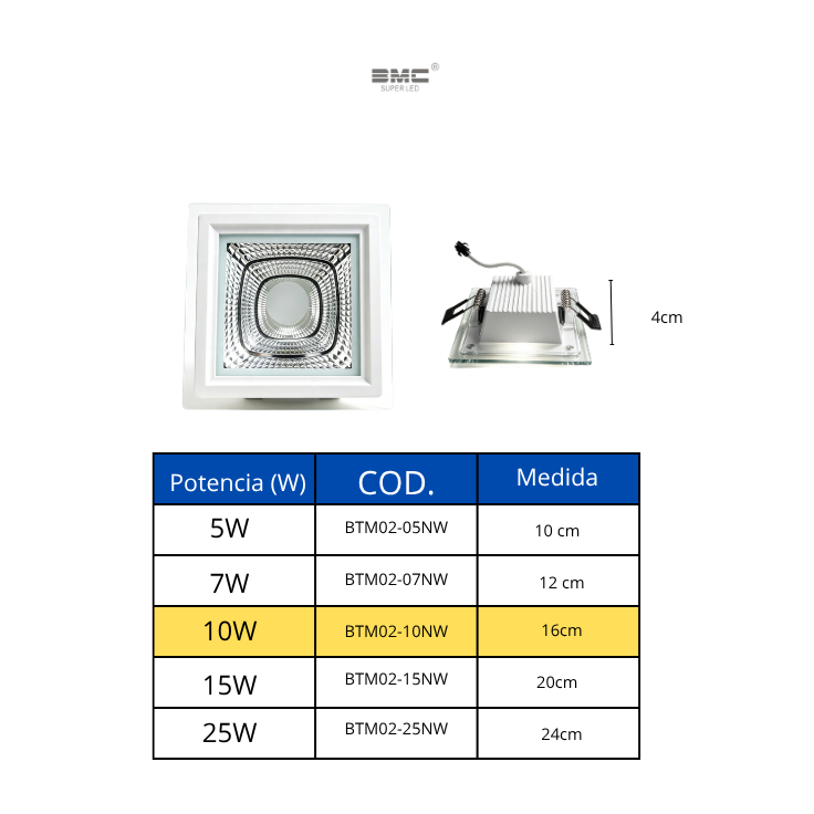 Plafón Led Cuadrado de embutir 3 tonos
