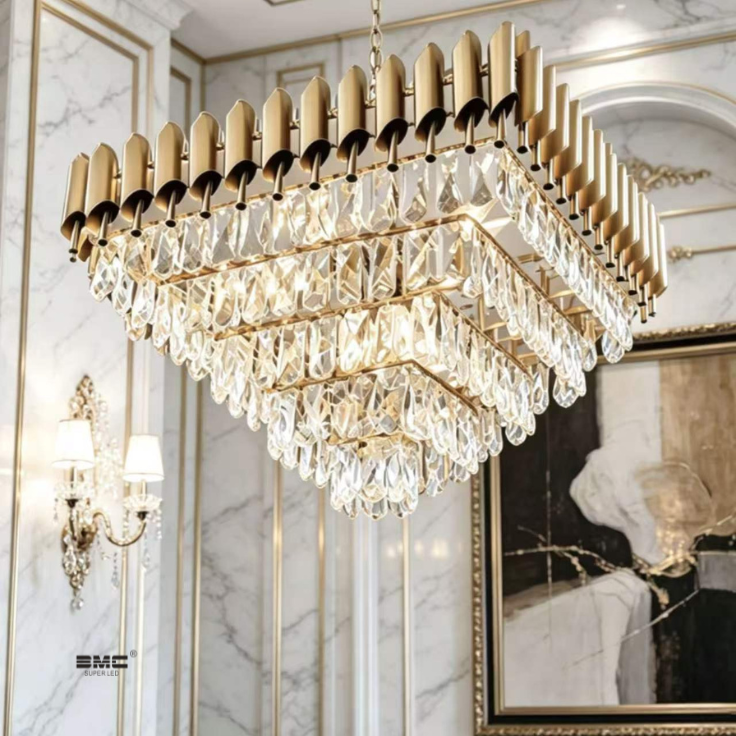 Lustre Cristal Cuadrado Dorado