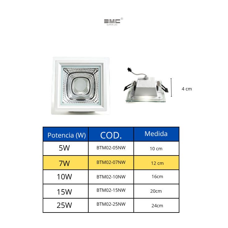 Plafón Led Cuadrado de embutir 3 tonos