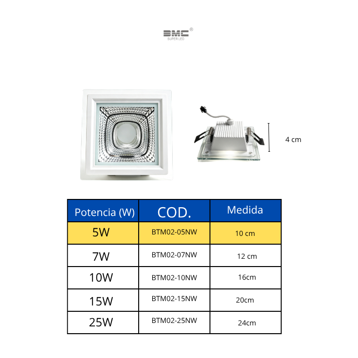 Plafón Led Cuadrado de embutir 3 tonos