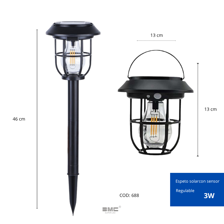 Espeto Solar con sensor de movimiento 3W