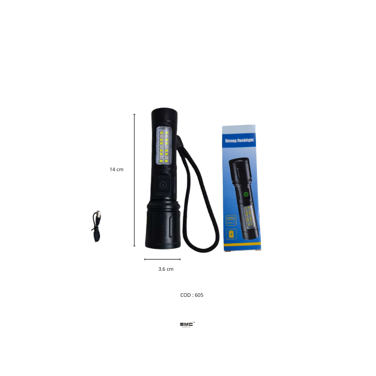 Linterna LED táctica nego (luz blanca y rojo) -605