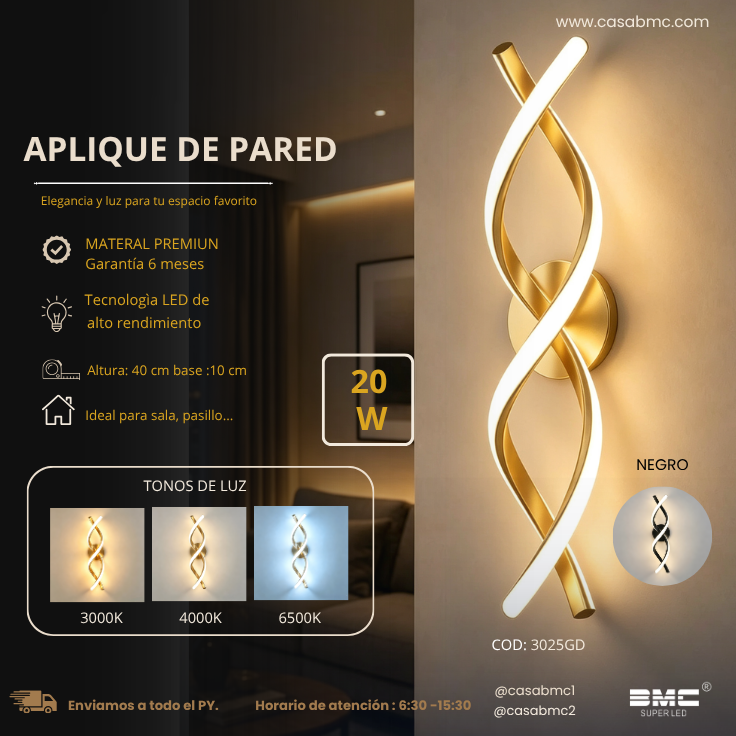 Aplique de Pared Dorado 3 tonos