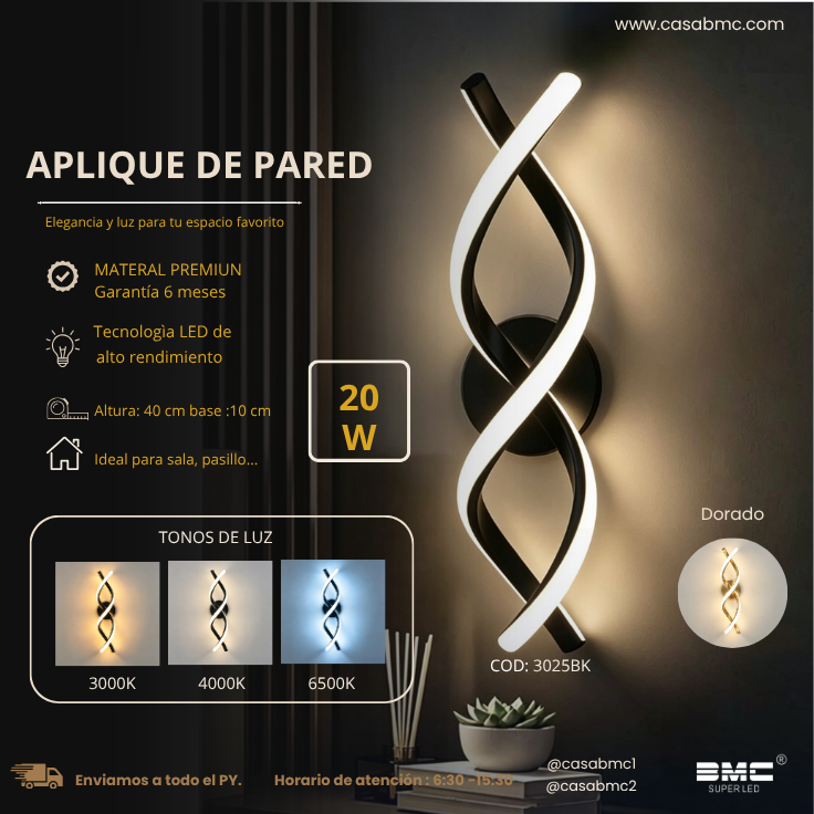 Aplique De Pared Negro 3 tonos
