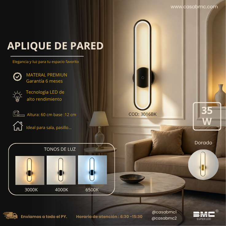 Aplique De Pared  Negro 3 tonos