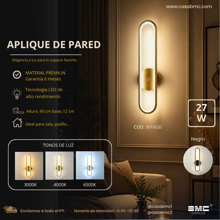 Aplique De Pared Led Dorado 3 tonos