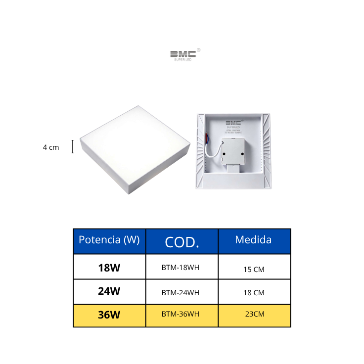 Plafón LED Cuadrado 18W/24W/36W 6500K