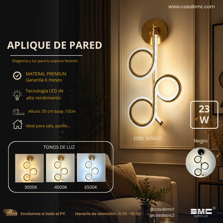 Aplique De Pared Led Dorado 3 tonos
