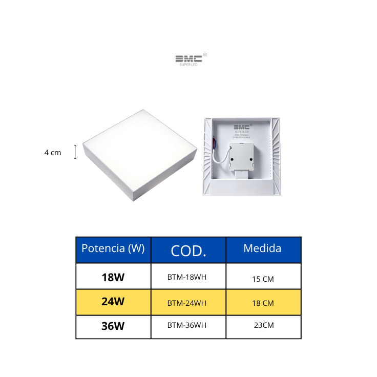 Plafón LED Cuadrado 18W/24W/36W 6500K