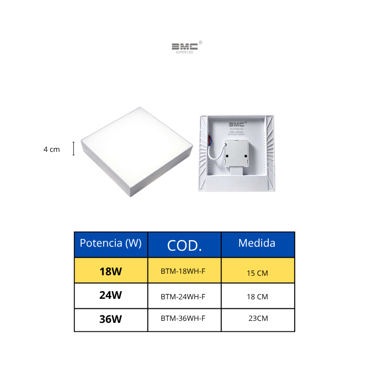 Plafón LED Cuadrado 18W/24W/36W 6500K
