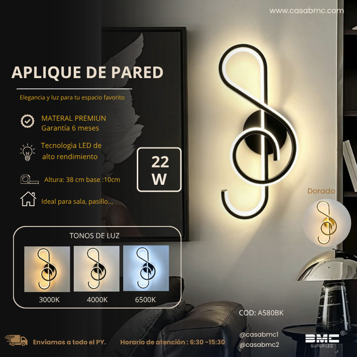 Aplique de pared negro 3 tonos