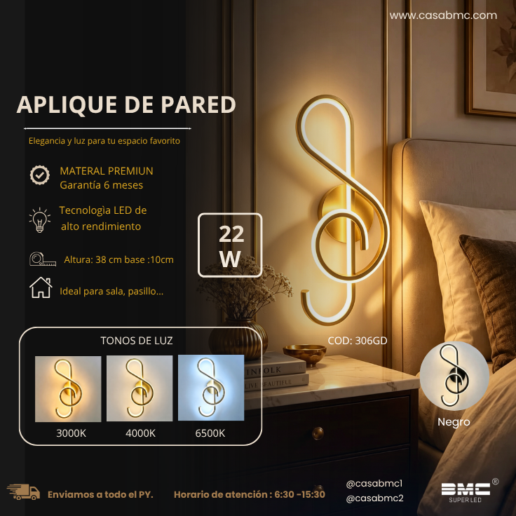 Aplique de Pared Led dorado 3 tonos