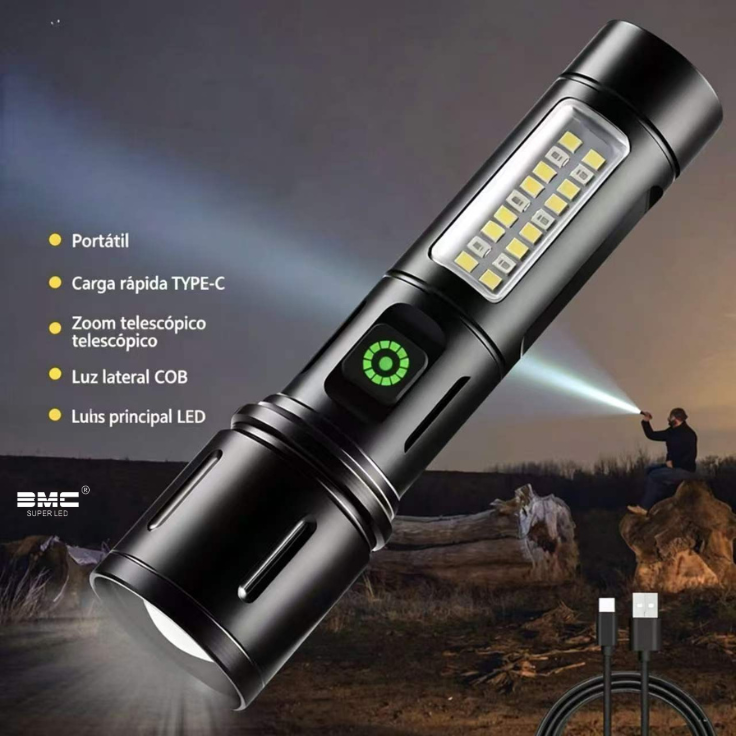 Linterna LED táctica nego (luz blanca y rojo) -605