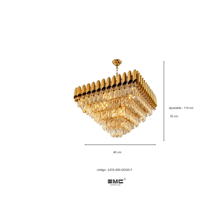 Lustre Cristal Cuadrado Dorado