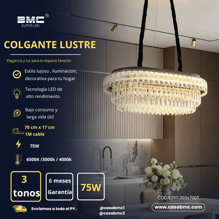 Lustre ovalado de cristal LED 3 tonos